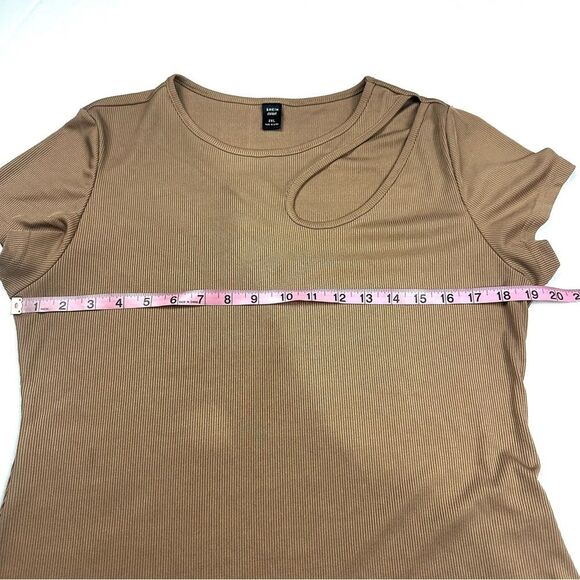 SHEIN Curve Women's Brown Short Sleeve Solid Cut Out Ribbed Tee Plus Sz 2XL EUC - Picture 10 of 12